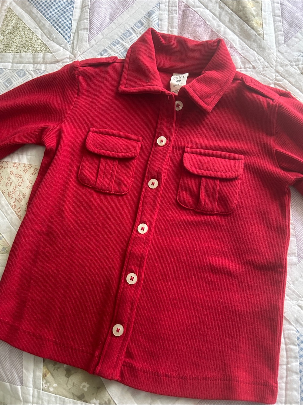 kate quinn Red Knit Button-Front Shirt with Flap Pockets 18 to 24 months
